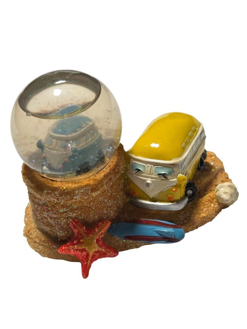 Mini Beach Scene Snow Globe Volkswagen Vans Surfboards Starfish Glitter